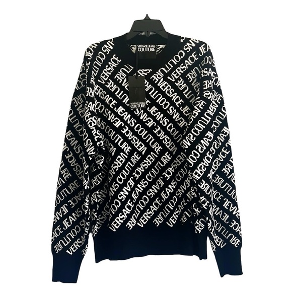 Versace Jeans Couture Wool-Blend Crewneck Sweater in Black & White Size XXL NWT